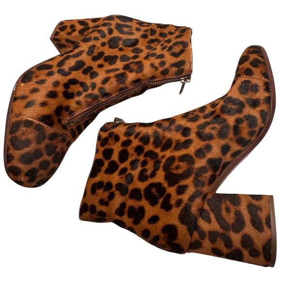 Madewell Amalia Leopard Booties Calf Fur Ankle Boots Front Zip Sz 7.5 Mob Wife - Picture 15 of 16